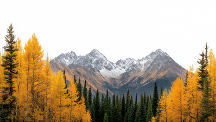 Autumnal Mountain Range Through Golden Aspen Trees