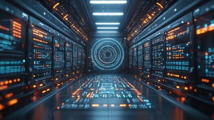 Obraz premium Futuristic Server Room: A Glimpse into the Digital Core