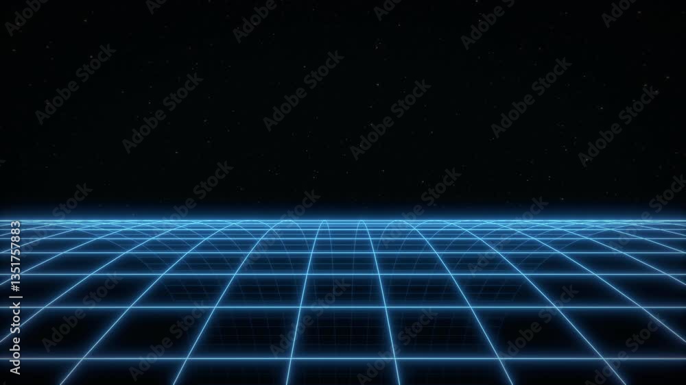 Poster synthwave animated background. 80s neon wireframe structure. retro future perspective grid. retrowav