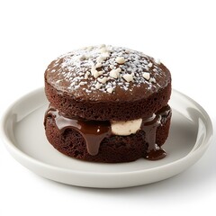 Double-layer chocolate cake dessert, studio shot, white background, sweet treat