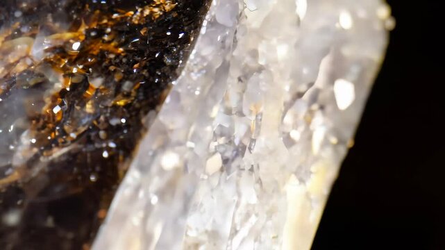 Close-up view of a Smoky Quartz crystal formation showcasing intricate details and textures, with a mix of dark and light hues mineral pattern texture macro background.