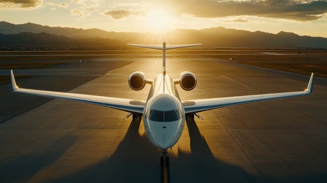 Private Jet at Sunset on the Runway