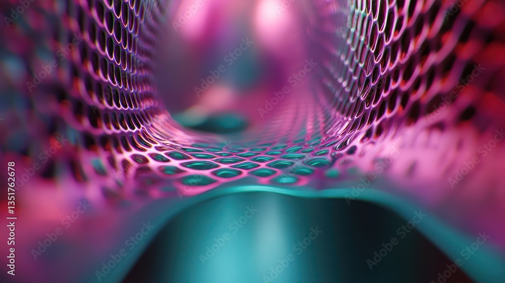 Poster abstract close-up of a colorful, textured mesh structure with vibrant lighting effects