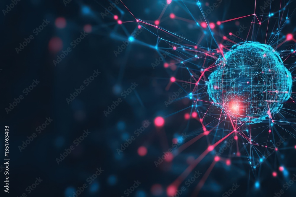 Poster Sphere with a complex network of interconnected lines representing abstract artificial intelligence technology concepts