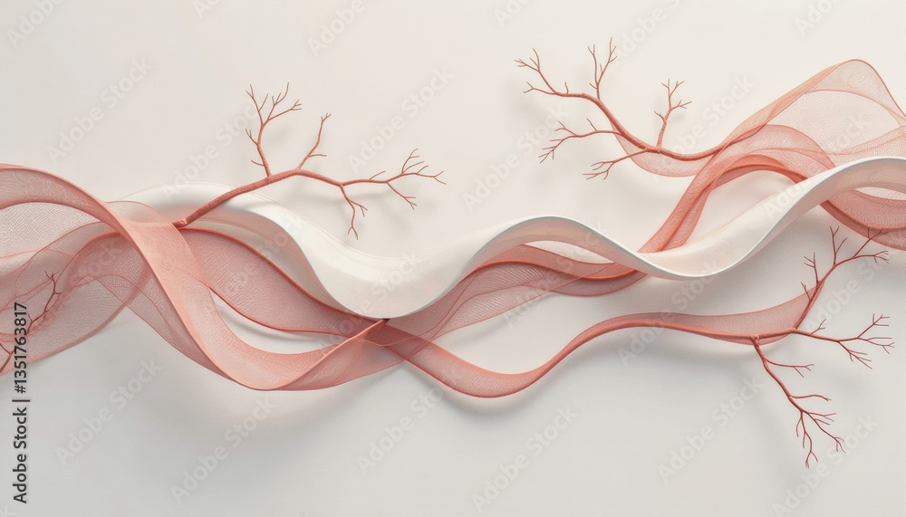Poster delicate, coral-like branches gracefully intertwine with flowing, translucent fabric, creating an et