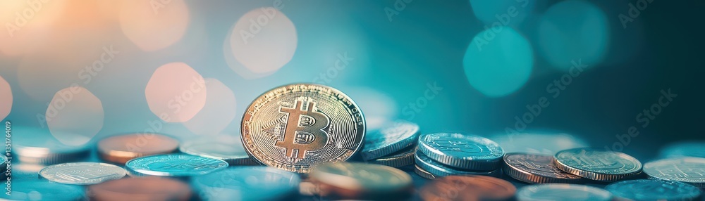 Poster Single bitcoin coin on a creative abstract background symbolizing the future of digital currency and financial innovation