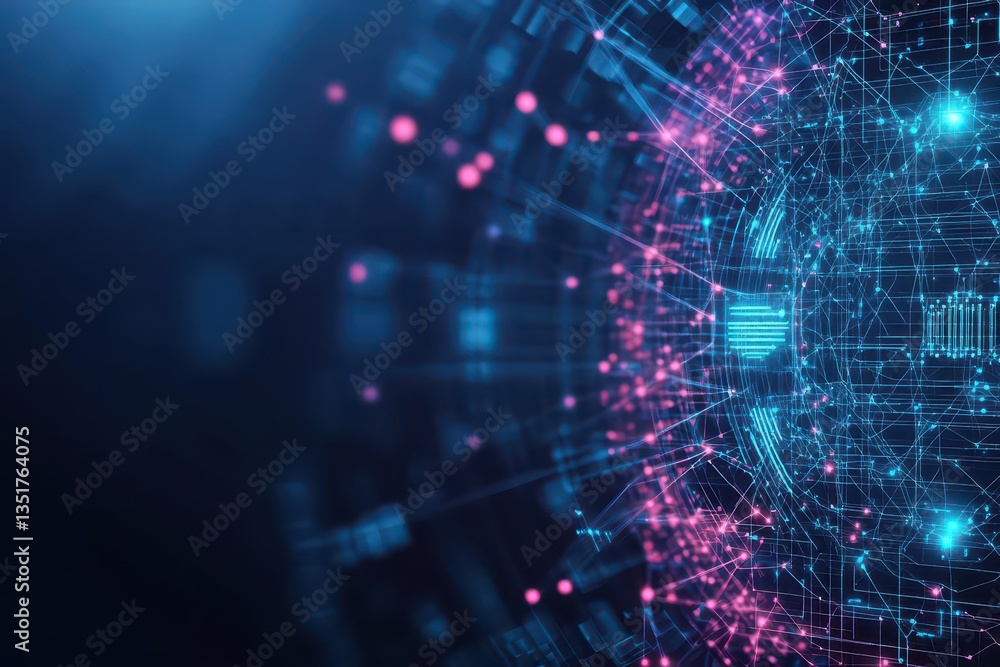 Aufkleber Vibrant blue and pink sphere surrounded by a network of connected lines representing modern technology and connectivity