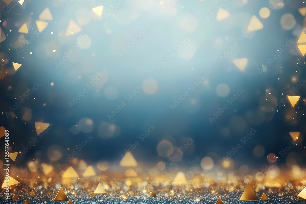 Poster striking blue and gold abstract background with decorative elements evoking luxury and sophisticatio