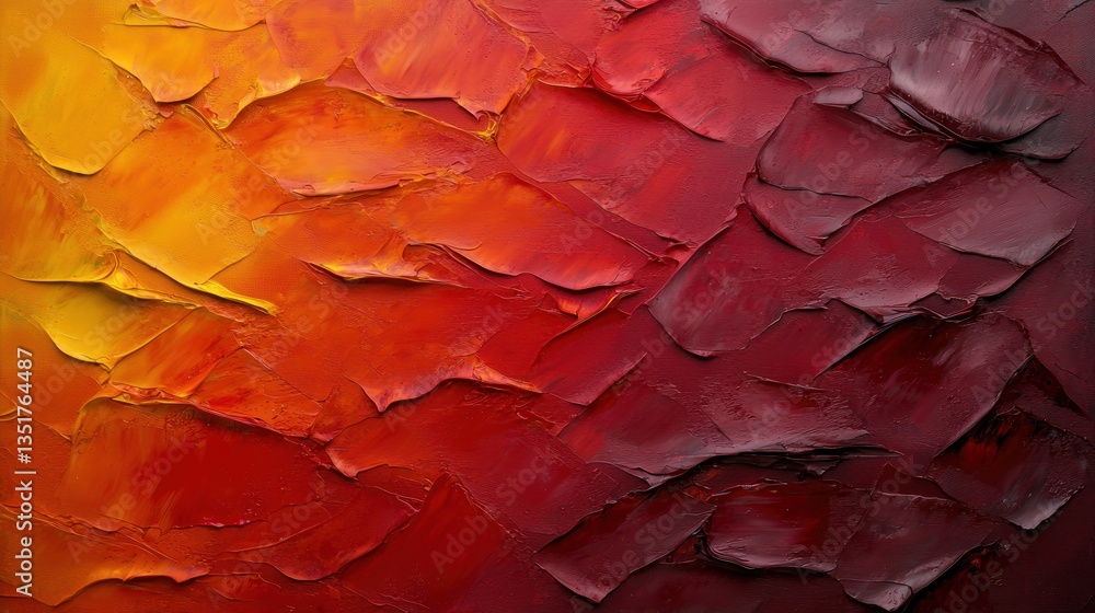 Poster abstract texture of vibrant red and orange hues with layered paint strokes creating depth