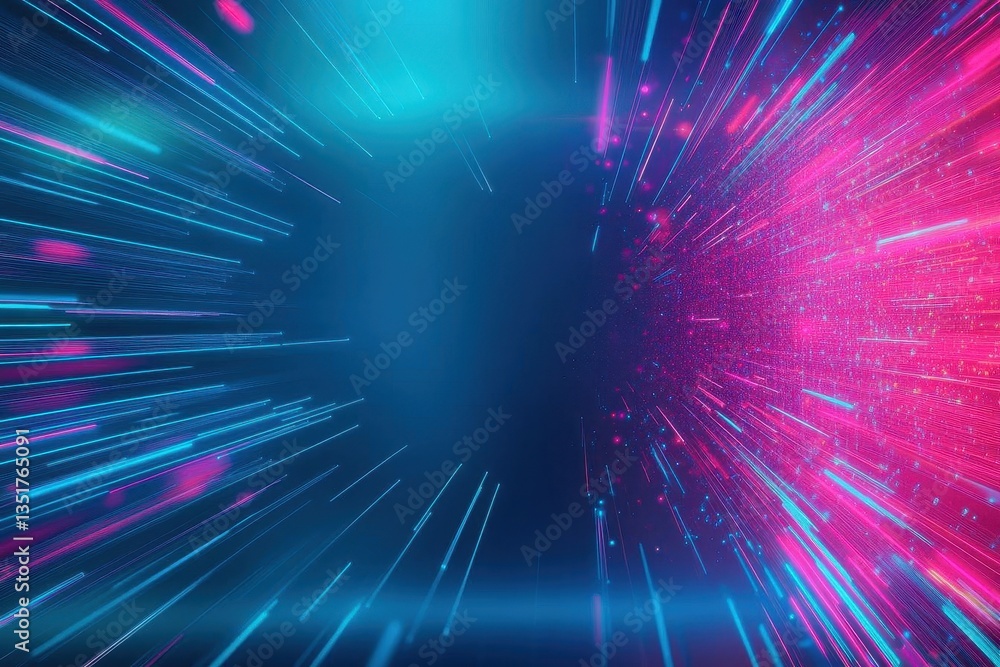 Poster bold blue and pink background set against a black canvas creating a striking contrast for visual imp
