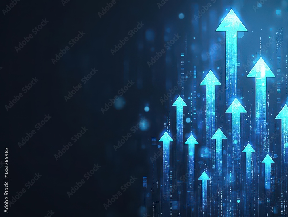 Poster striking blue arrow set against a bold black background creating a powerful visual symbol of directi