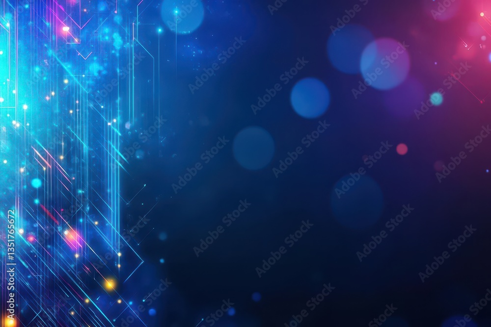 Poster intricate circuit design set against a blue and red background creating a high-tech and futuristic a