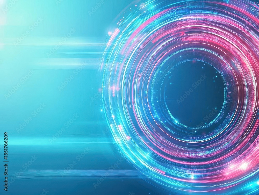 Aufkleber Circular shape with a vibrant blue background illuminated by red light lines creating a modern and eye-catching design