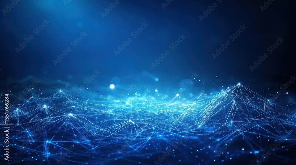 Poster vibrant blue background featuring intricate lines and dots creating a modern abstract artistic desig