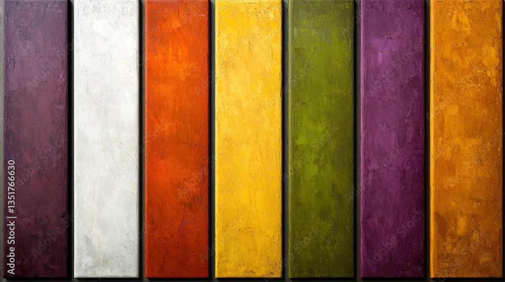 Poster abstract colorful vertical panels in a modern art setting with textured paint and shadows