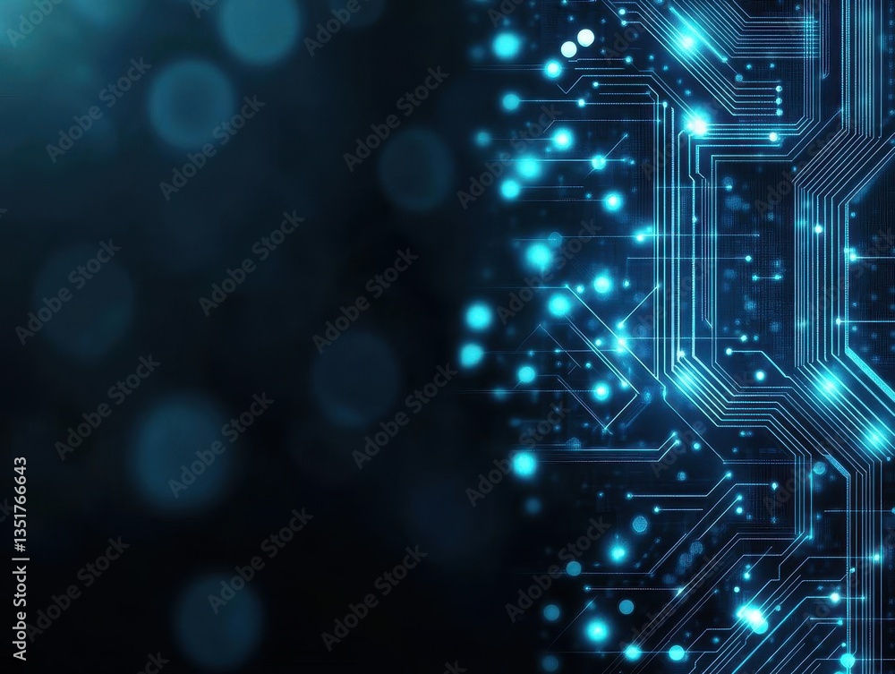 Poster Abstract circuit displaying blue lights illustrating modern technology and intricate connectivity in a digital world