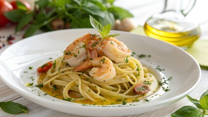 Delicious Shrimp Pasta Dish with Fresh Herbs and Olive Oil