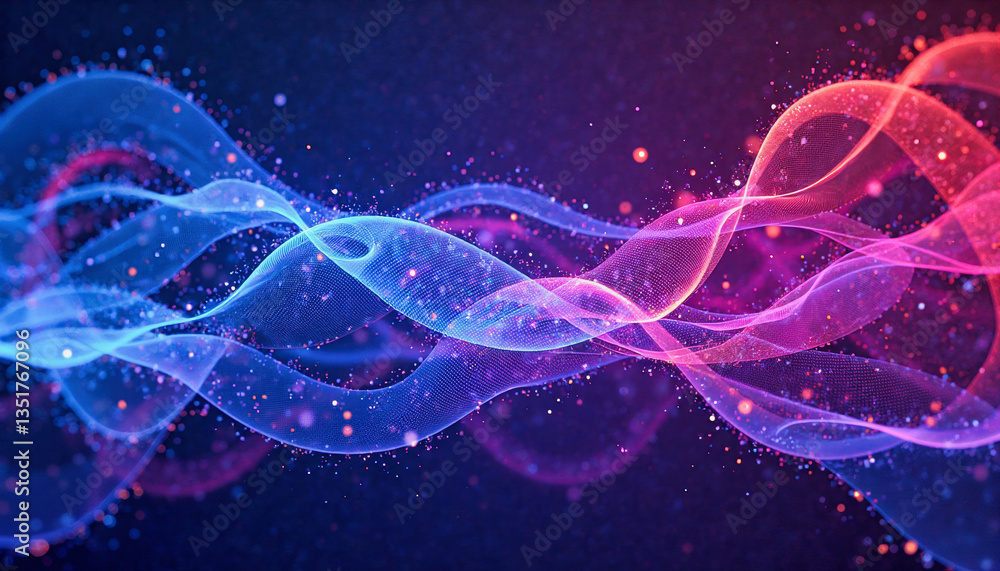 Poster abstract waves of vibrant blue and pink light flow and intertwine, creating a dynamic and energetic 
