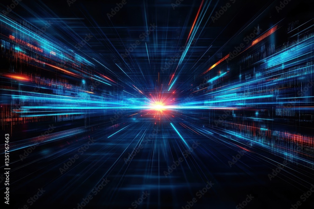 Poster Dark and colorful tunnel abstract representation with vibrant colors and light effects creating a dynamic visual experience