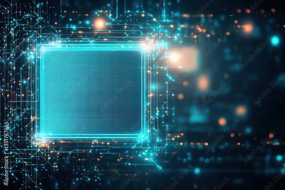 Aufkleber Blue square frame on a circuit abstract representation indicating innovation and modernity in digital design elements