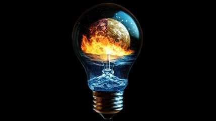 Burning and freezing planets inside a lightbulb; concept of energy
