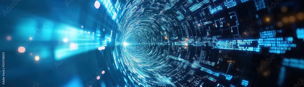 Poster Mesmerizing blue tunnel with dynamic light trails creating an abstract and futuristic visual experience of movement
