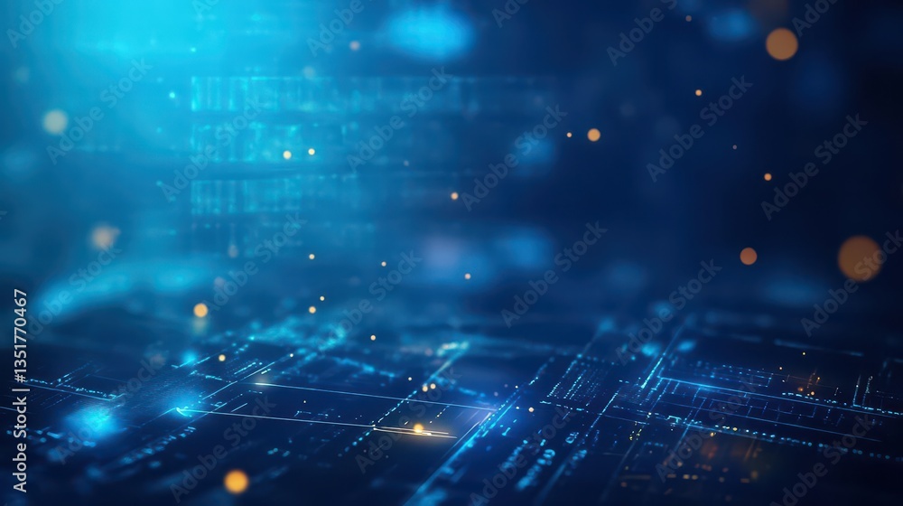 Poster Circuit board on blue background representing technology and innovation in a modern abstract environment