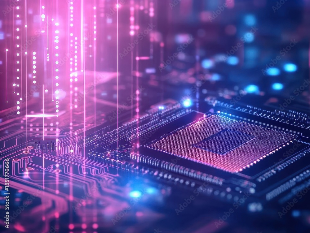 Poster Futuristic circuit board with overlayed circuit design in the background creating a complex technological aesthetic
