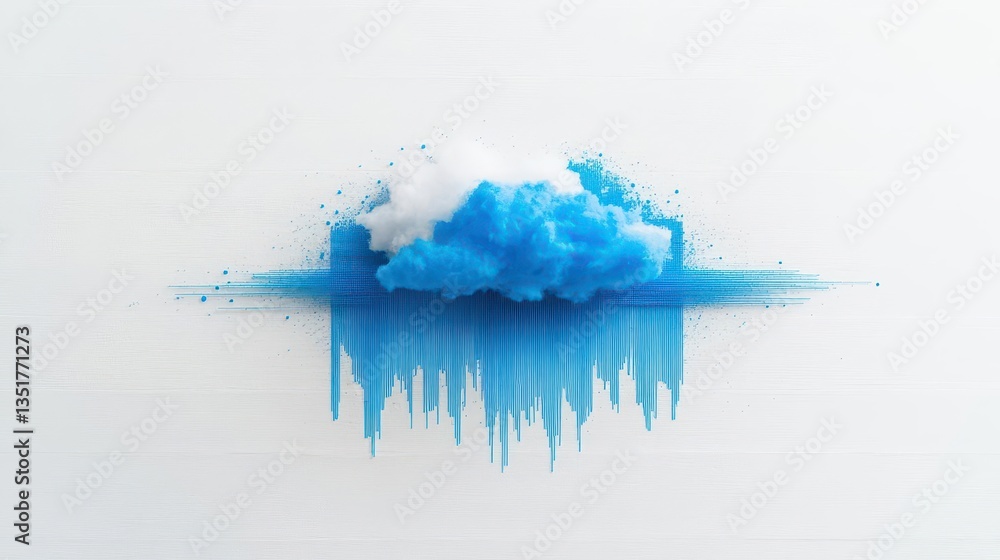 Poster Abstract blue paint cloud representing digital innovation and creative concepts in cloud computing technology
