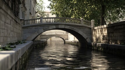 Obraz premium Serene Venetian Canal Scene: Stone Bridge & Tranquil Waters