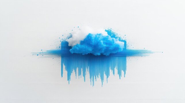 Abstract blue paint cloud representing digital innovation and creative concepts in cloud computing technology