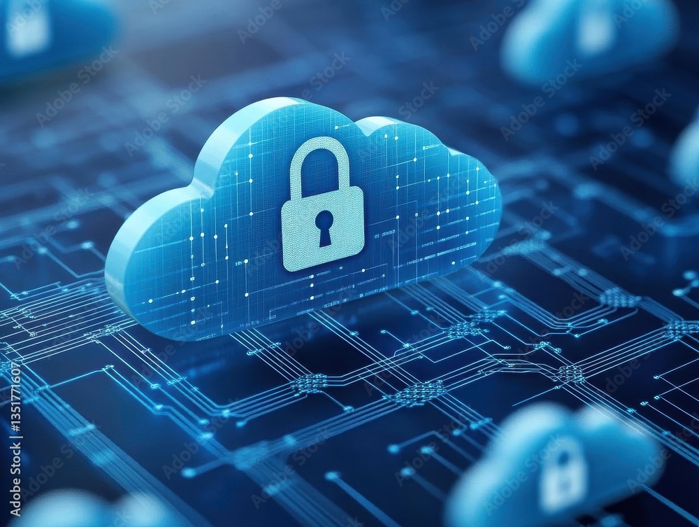 Fototapete Abstract cloud with lock symbolizing security and protection in the digital age for cloud computing services