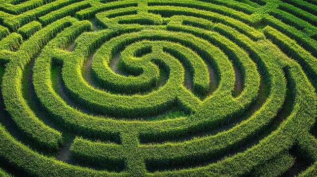Aerial view of a green hedge maze.  Perfect for puzzle, challenge concepts