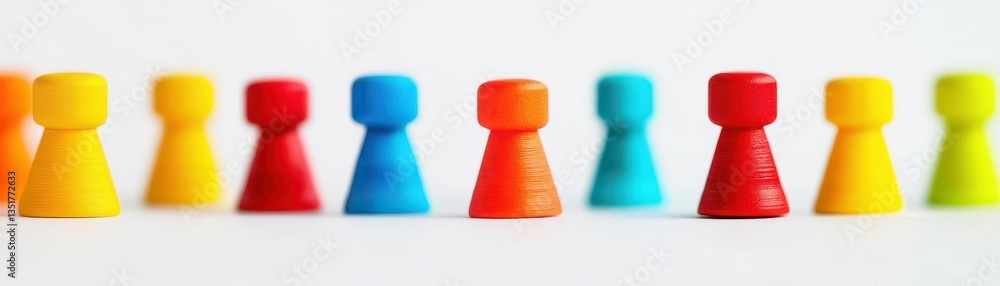 Poster Row of colorful plastic toy cones displayed in a fun and engaging manner to create a lively and playful visual scene