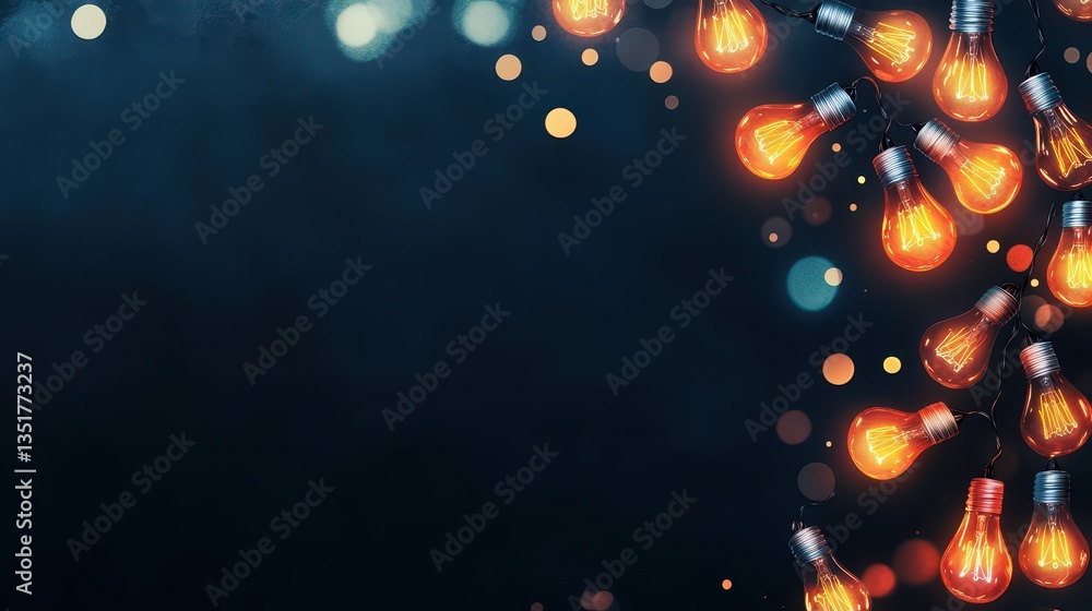 Poster String of light bulbs illuminating a dark background creating an enchanting and atmospheric visual experience