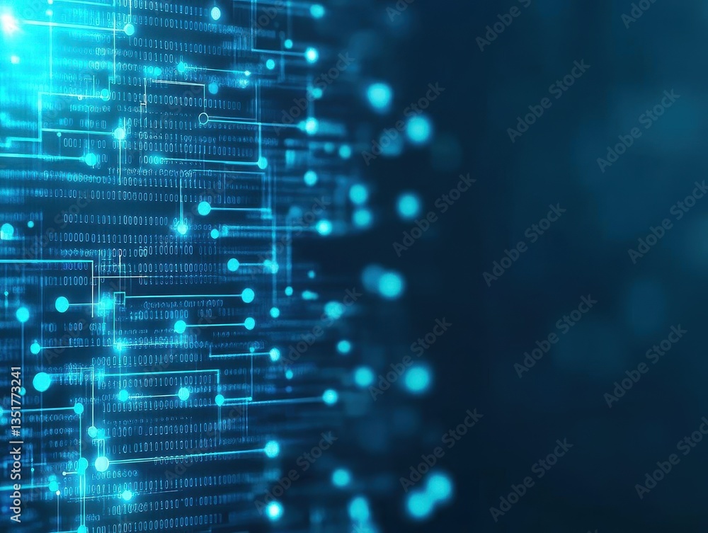 Poster Abstract background featuring repeating binary code in blue color scheme representing digital technology concepts
