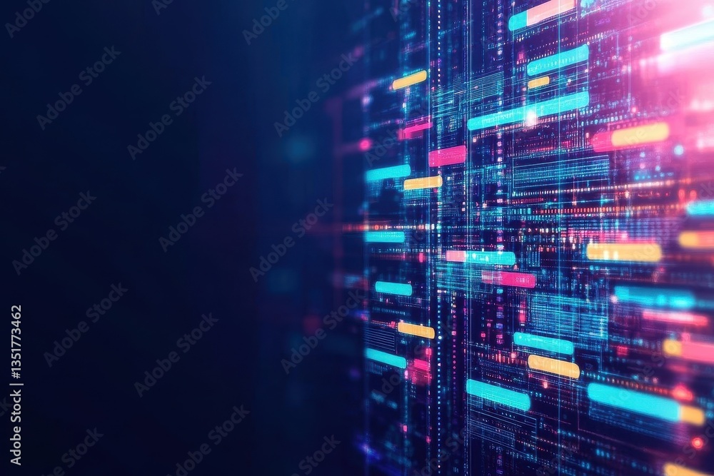 Poster Abstract digital composition depicting a computer screen set against a colorful background with creative elements