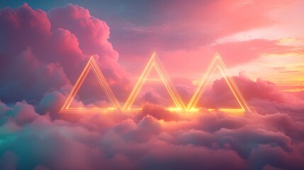 Golden triangles above clouds at sunset