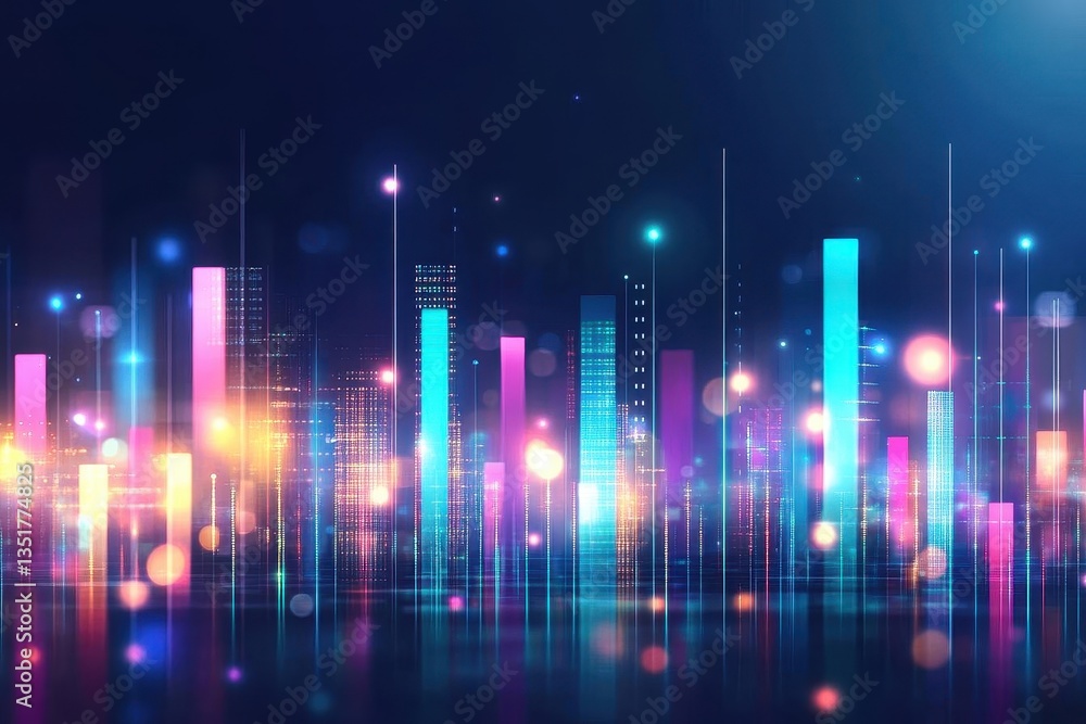 Poster captivating nighttime cityscape displaying glowing lights and urban architecture for urban explorati