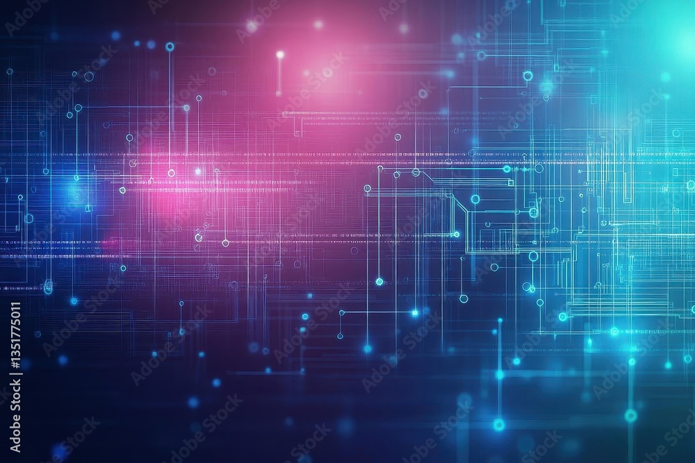 Poster Circuit board featuring a red and blue abstract background creating a unique visual experience for technology themes