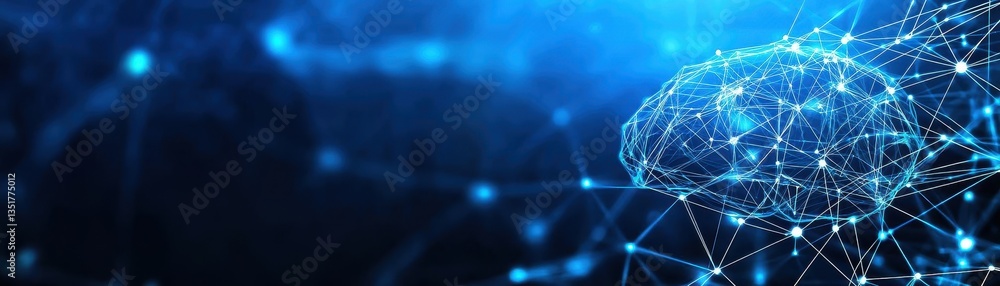 Poster Abstract digital brain with connected lines representing neural networks and artificial intelligence concepts
