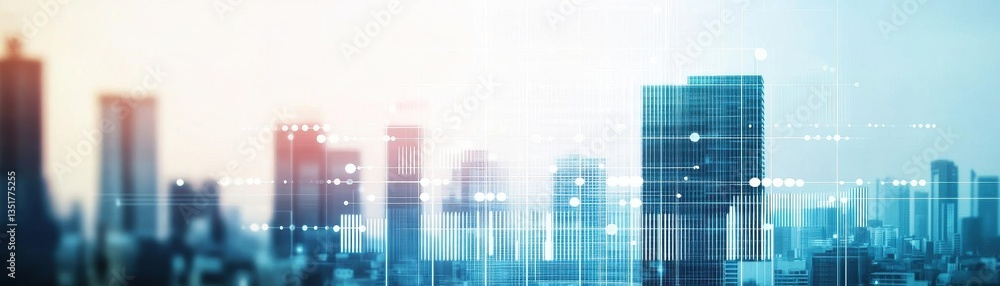 Poster abstract digital cityscape featuring a futuristic skyline with modern buildings and urban design ele