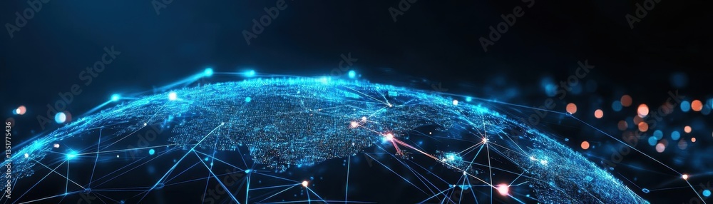 Fototapete Abstract digital globe featuring a network of interconnected lines symbolizing information flow and global interaction