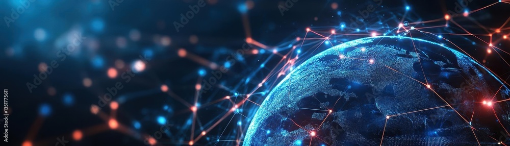 Poster Abstract digital representation of earth with a network of connective lines illustrating global information exchange