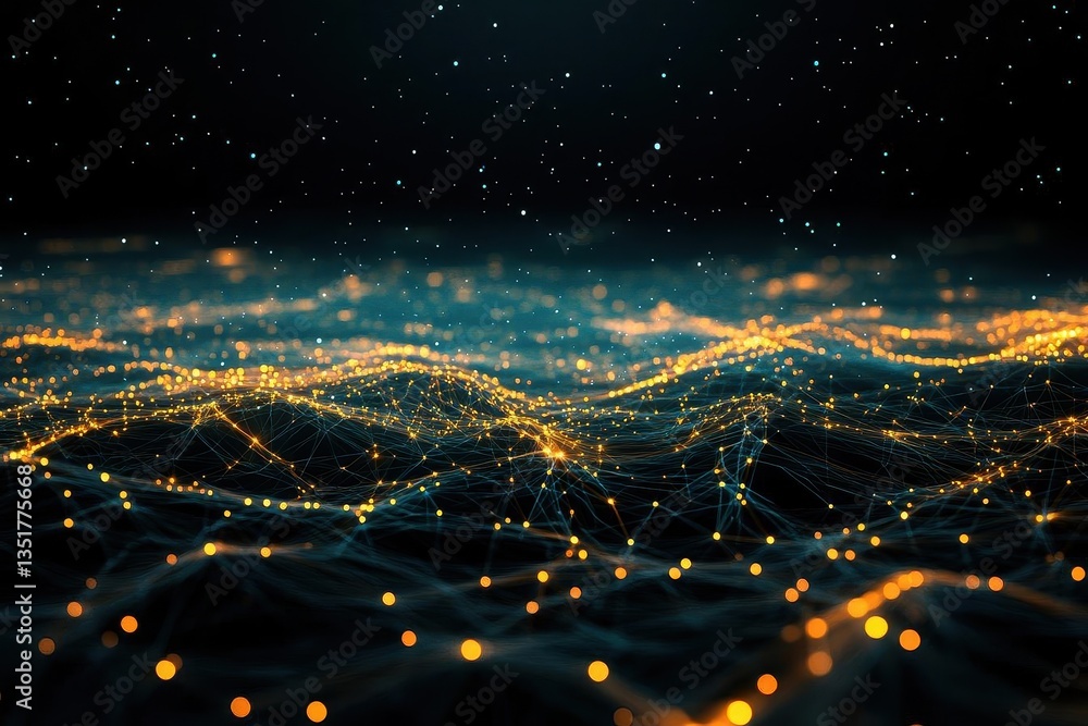 Poster Abstract digital landscape featuring a network of lights creating an illumination effect for modern urban aesthetics