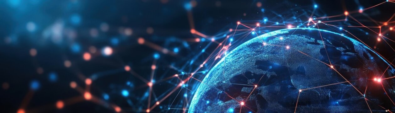 Abstract digital representation of earth with a network of connective lines illustrating global information exchange