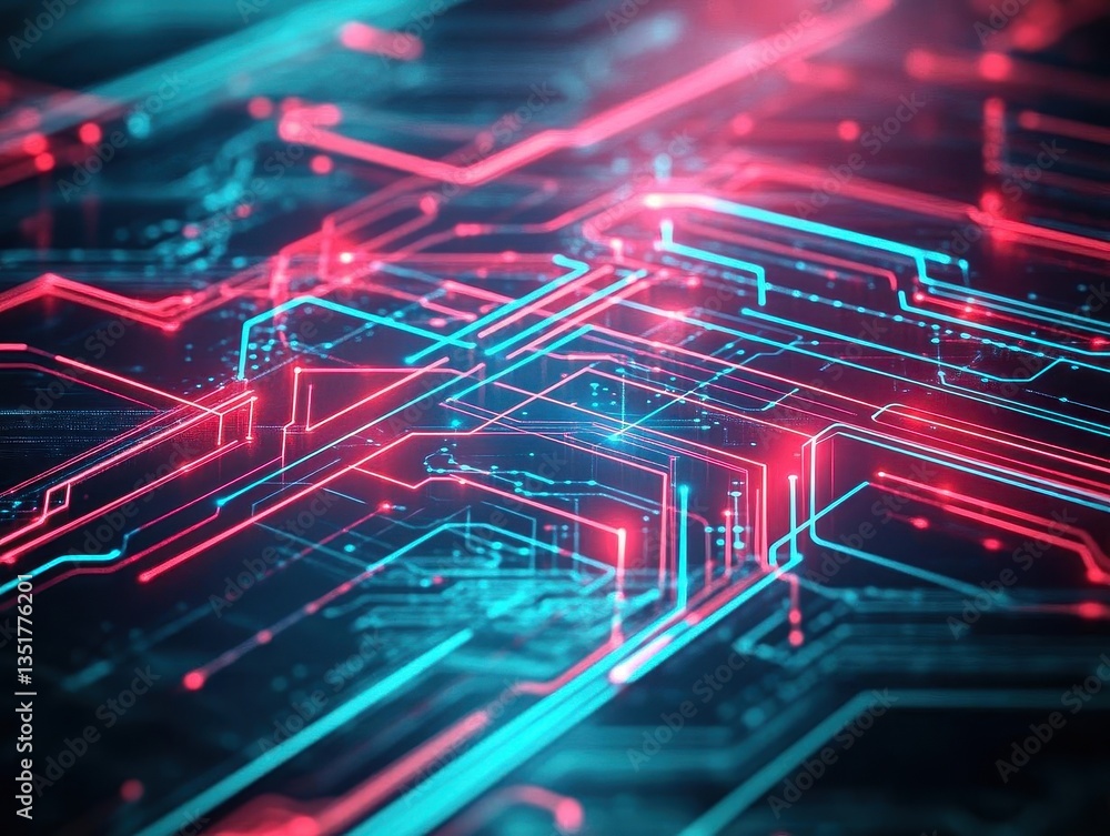 Leinwandbilder high-tech circuit board illuminated with red and blue lights showcasing advanced technology and digi