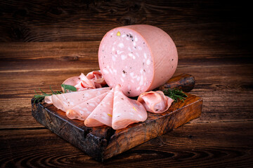 Traditional Italian artisan handcrafted fine mortadella with pistachio and truffle offered as...