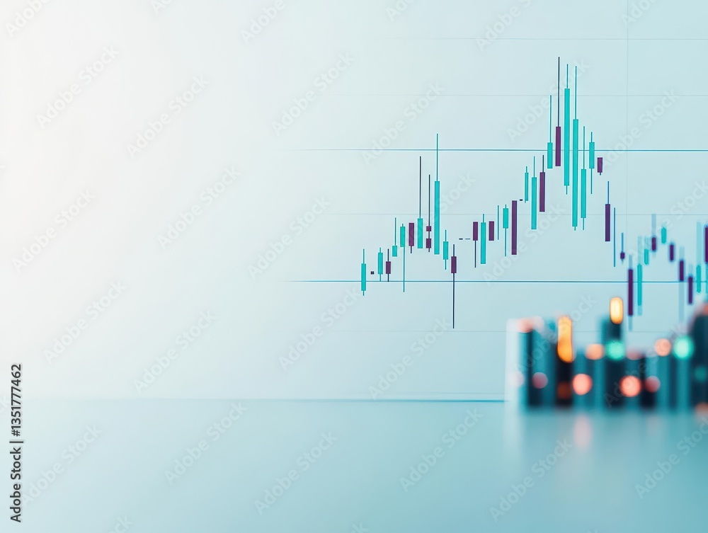 Poster close-up of candles and financial chart on a table representing economic data trends for investment 