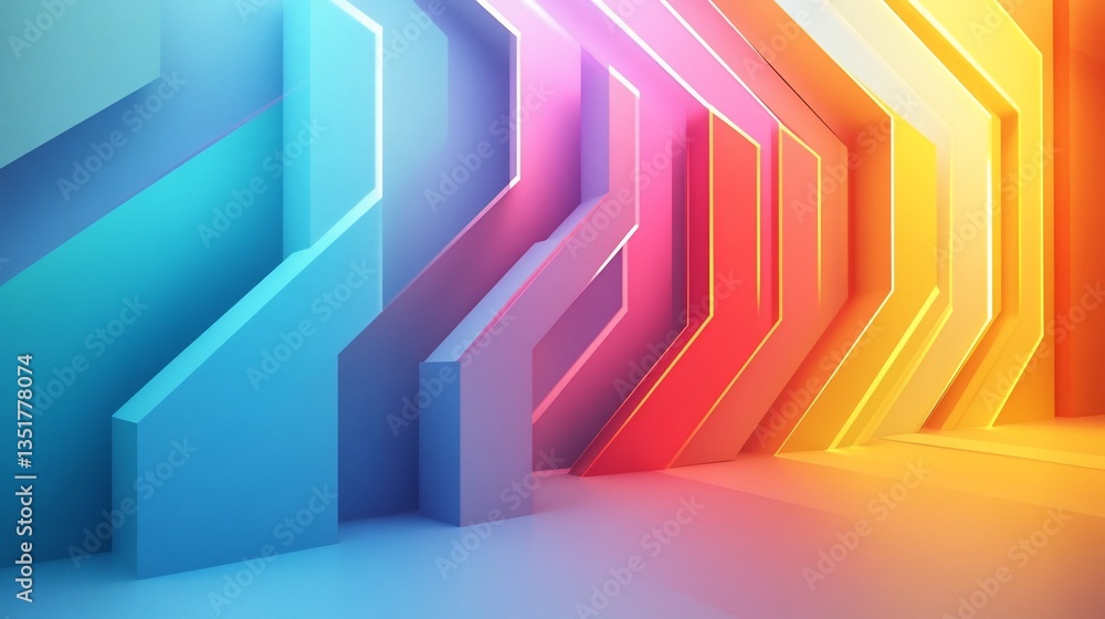 Aufkleber abstract geometric shapes in gradient colors with dynamic perspective and light play